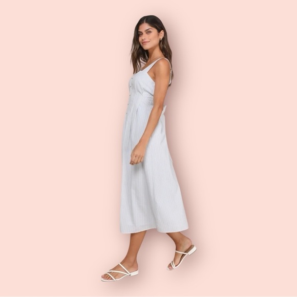 Lulus Pretty in Provence Light Blue Striped Button-Front Midi Dress size small - Picture 2 of 6